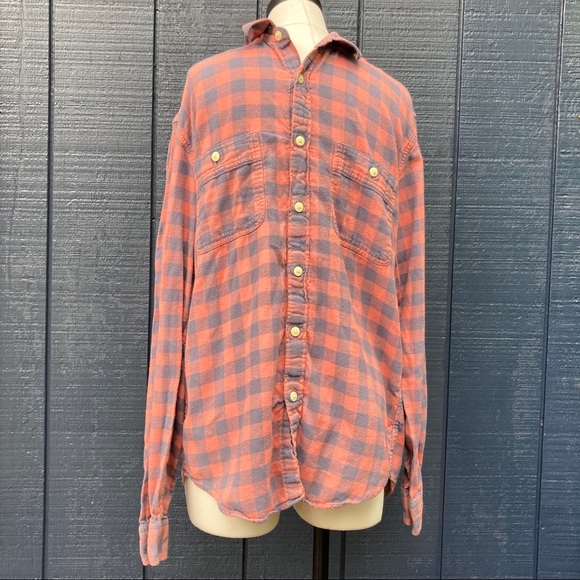 J Crew Factory Salmon and Navy Checkered Shirt - Picture 2 of 10
